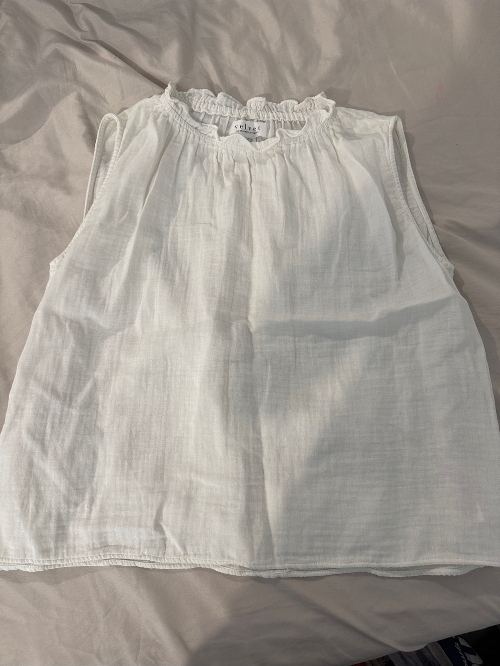 Velvet Girls White Ruffled Neck Sleeveless Top